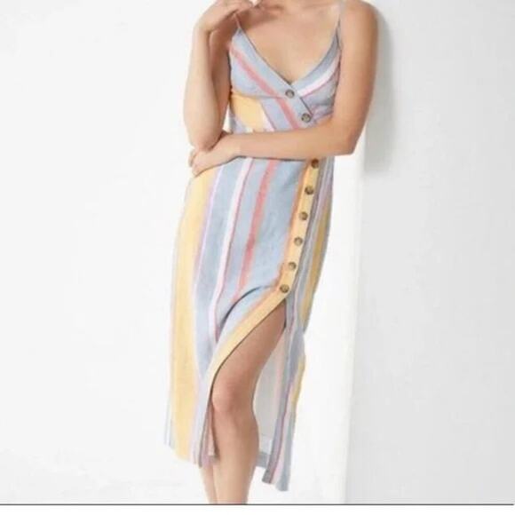 Urban Outfitters UO dress midi striped linen button down size small - Picture 1 of 12